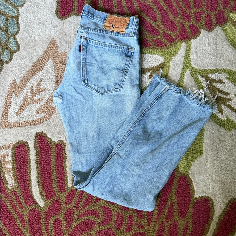 Vintage Levi's 505 Men's Light Blue Jeans 30x30 Regular Fit Frayed/Slit Hems